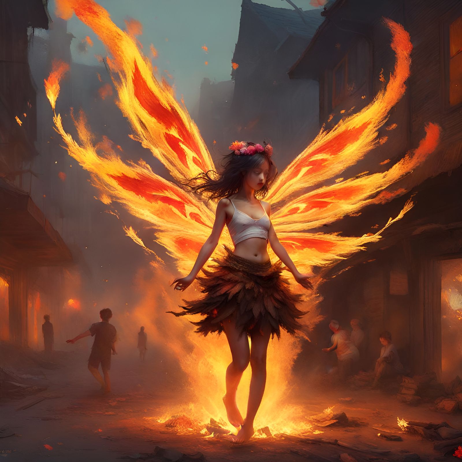Fire Faerie Dancing in Bonfire: Digital Art