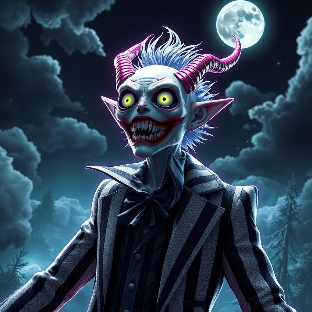 Beetlejuice on Clouds: 3D Anime Art