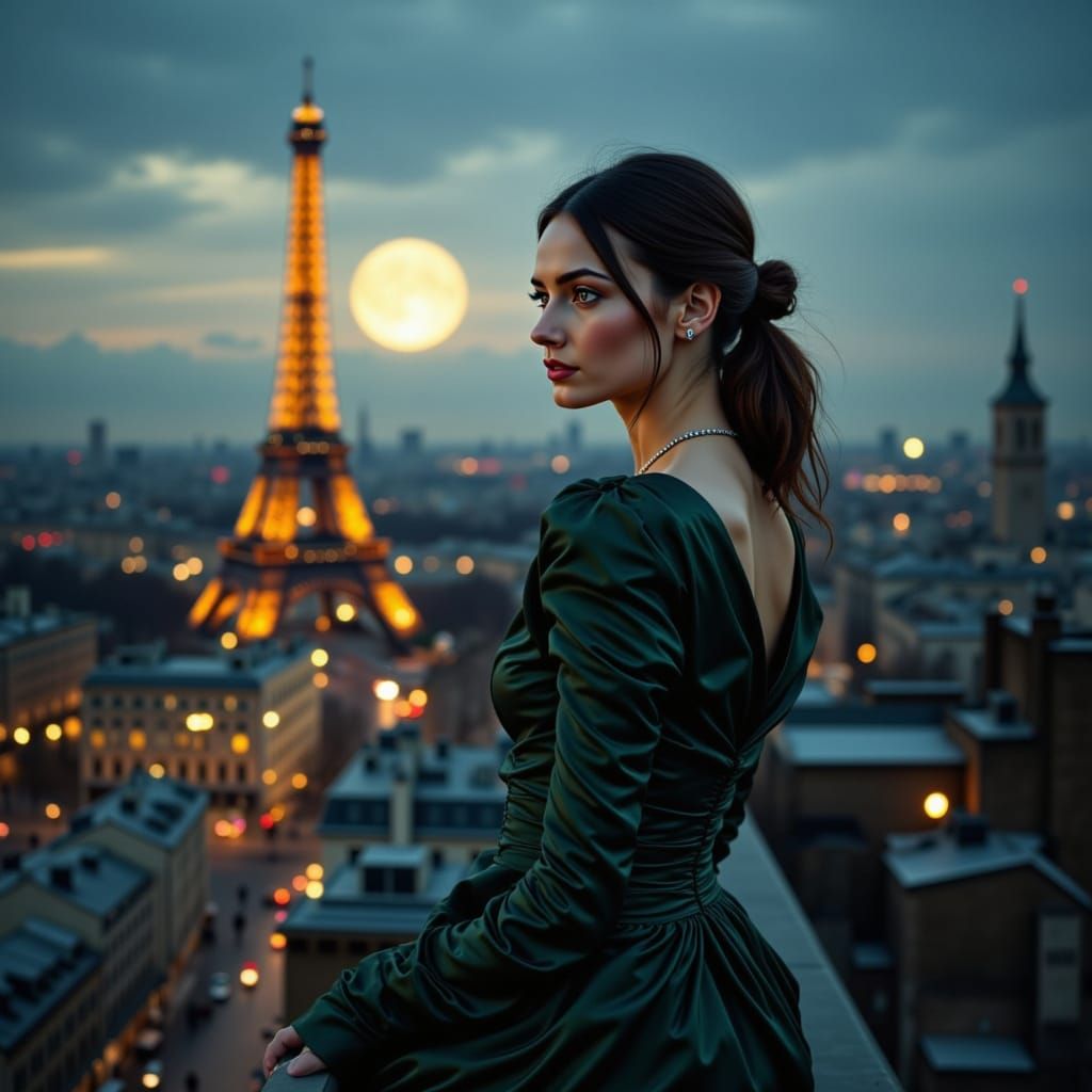 Paris Couture Model on Rooftop: Vogue Cover