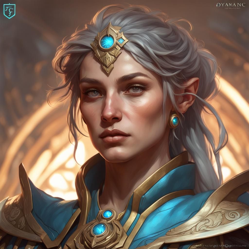 Earth Genasi Cleric Portrait in Hyperdetailed Style