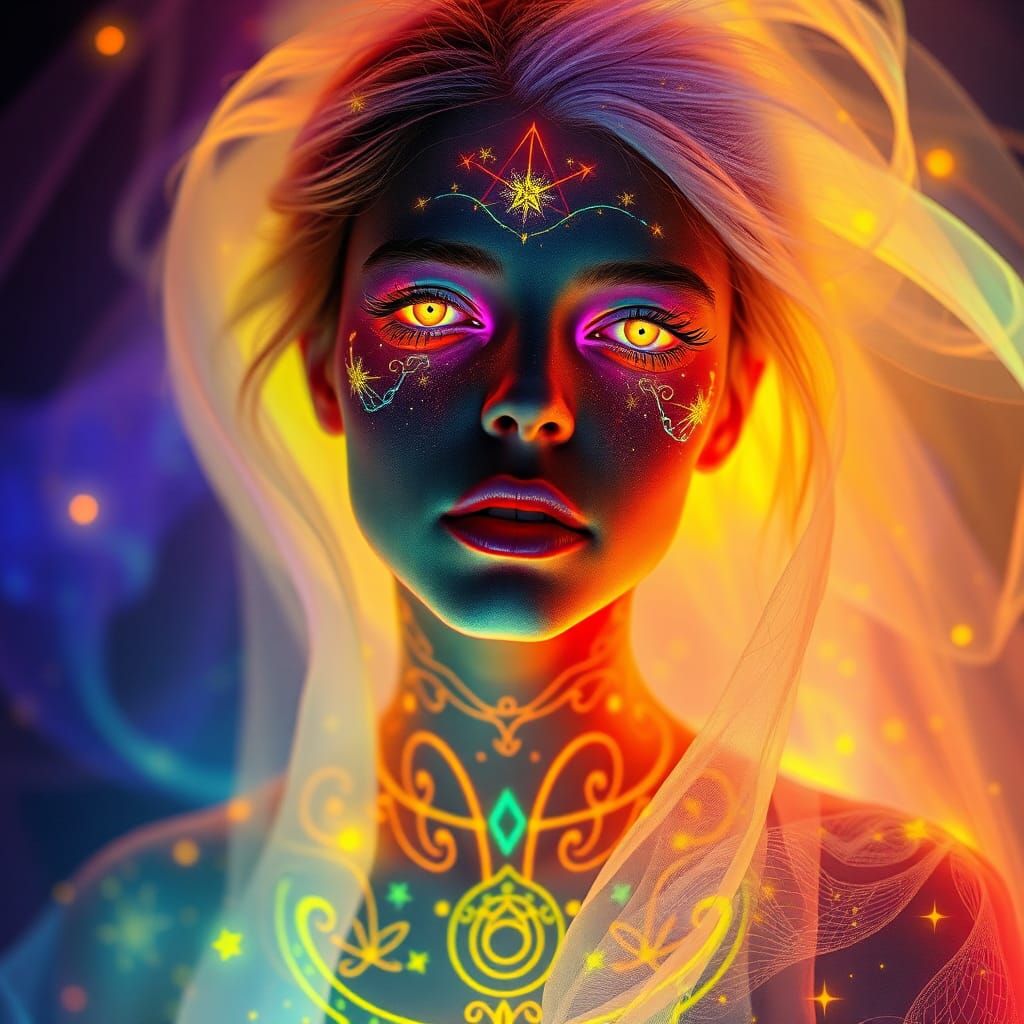 Ethereal Female Entity in Surreal Psychedelic Art Style