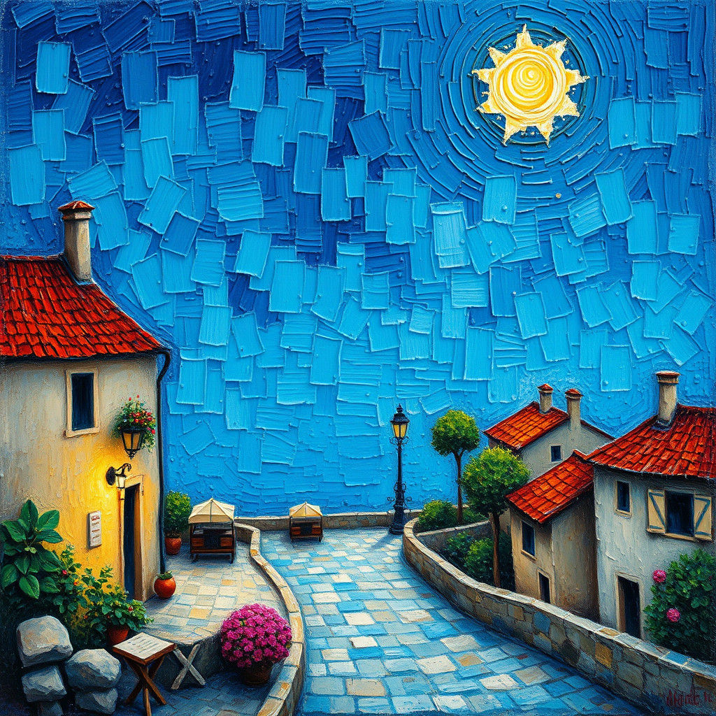 Seaside Village: A Nostalgic Impressionist Oil Painting