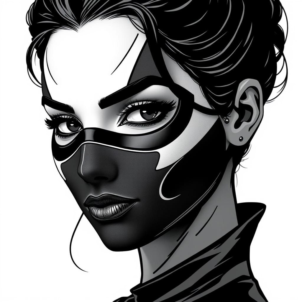 Comic Book Woman in Shadowy Masquerade