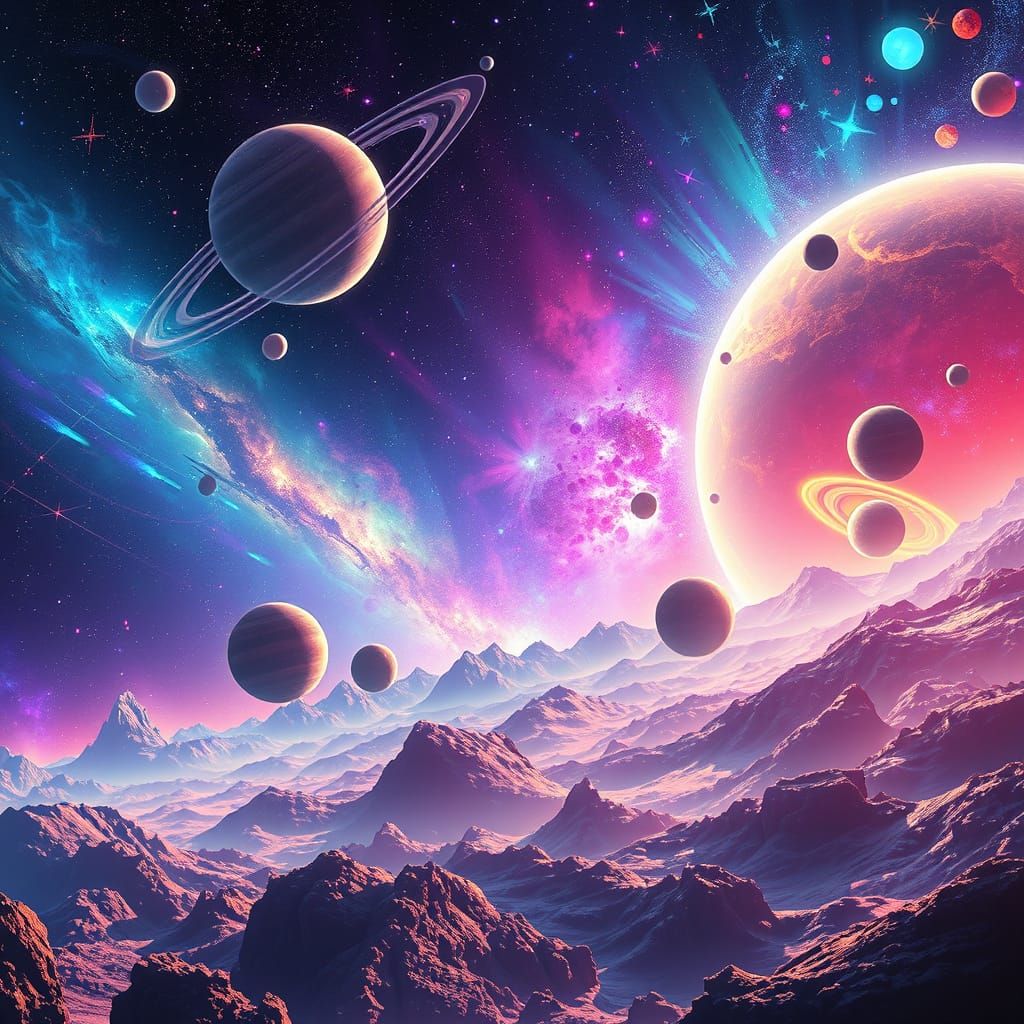 Neon Cosmic Landscape in Digital Art Style