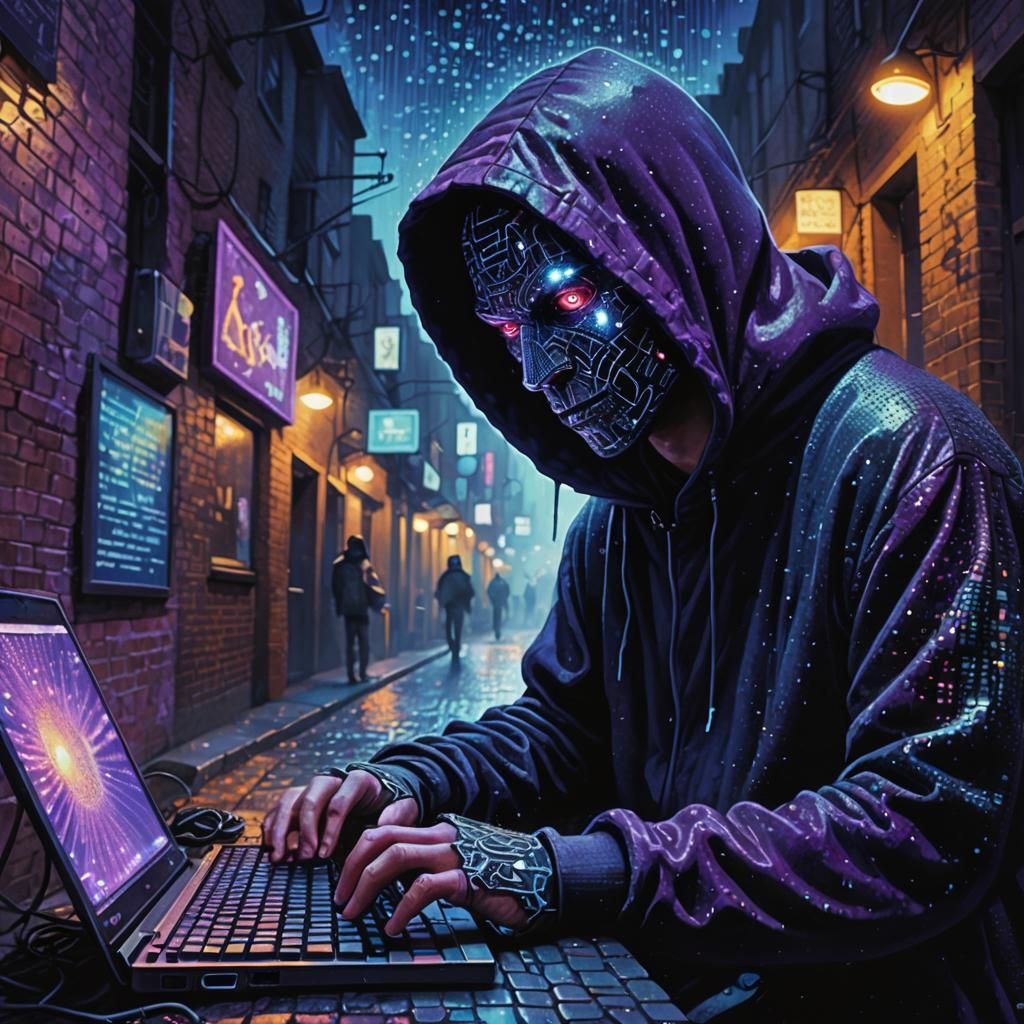 Cyberpunk Hacker in Pointillism Style