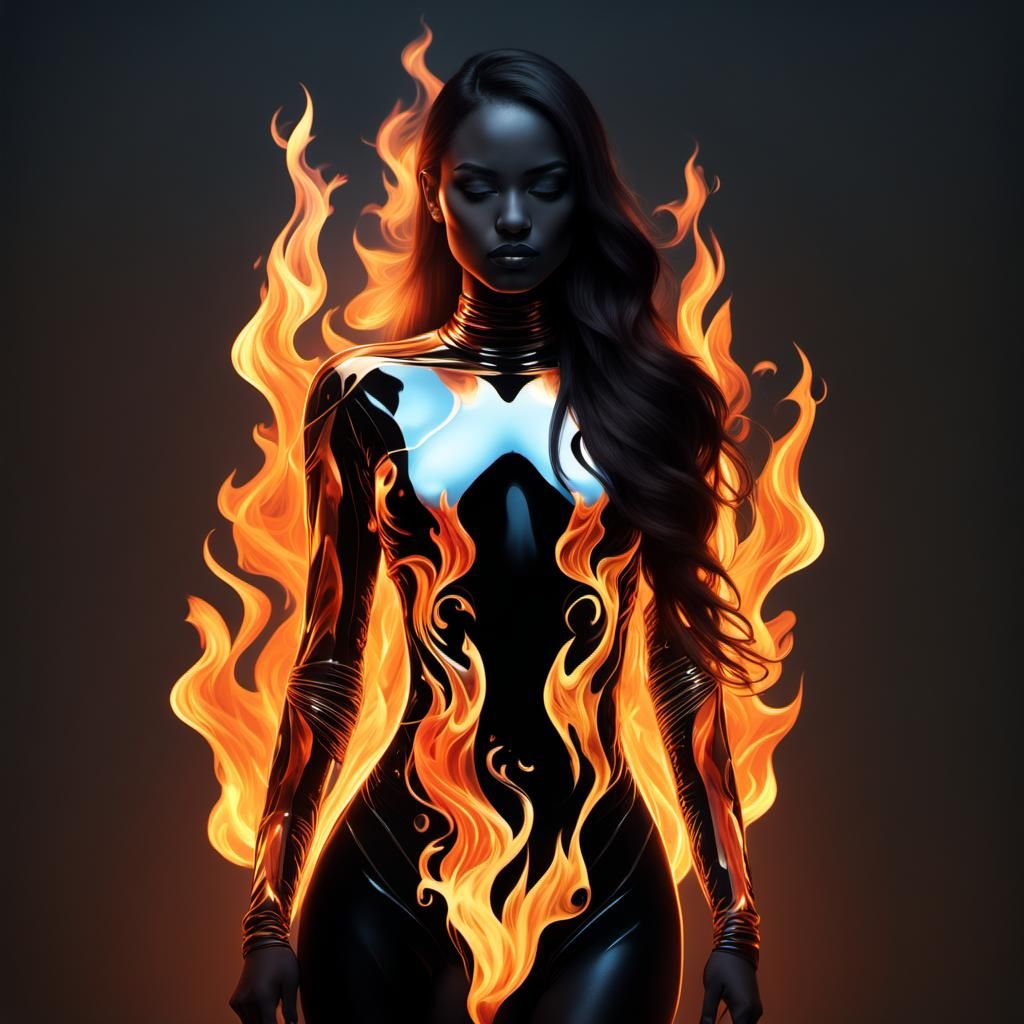 Fiery Silhouette: Reflective Bodysuit Beauty