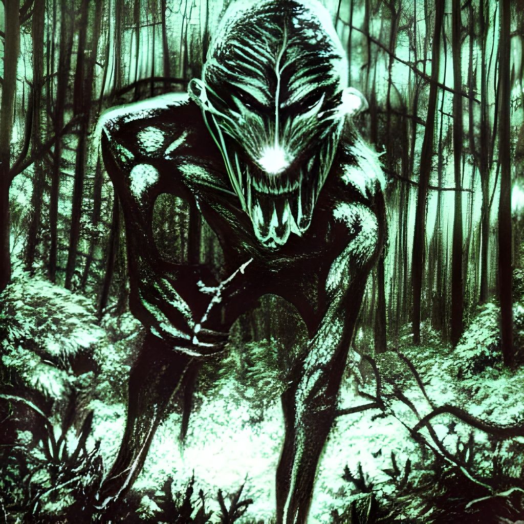 Hyperrealistic Skinwalker in Forest at Full Moon