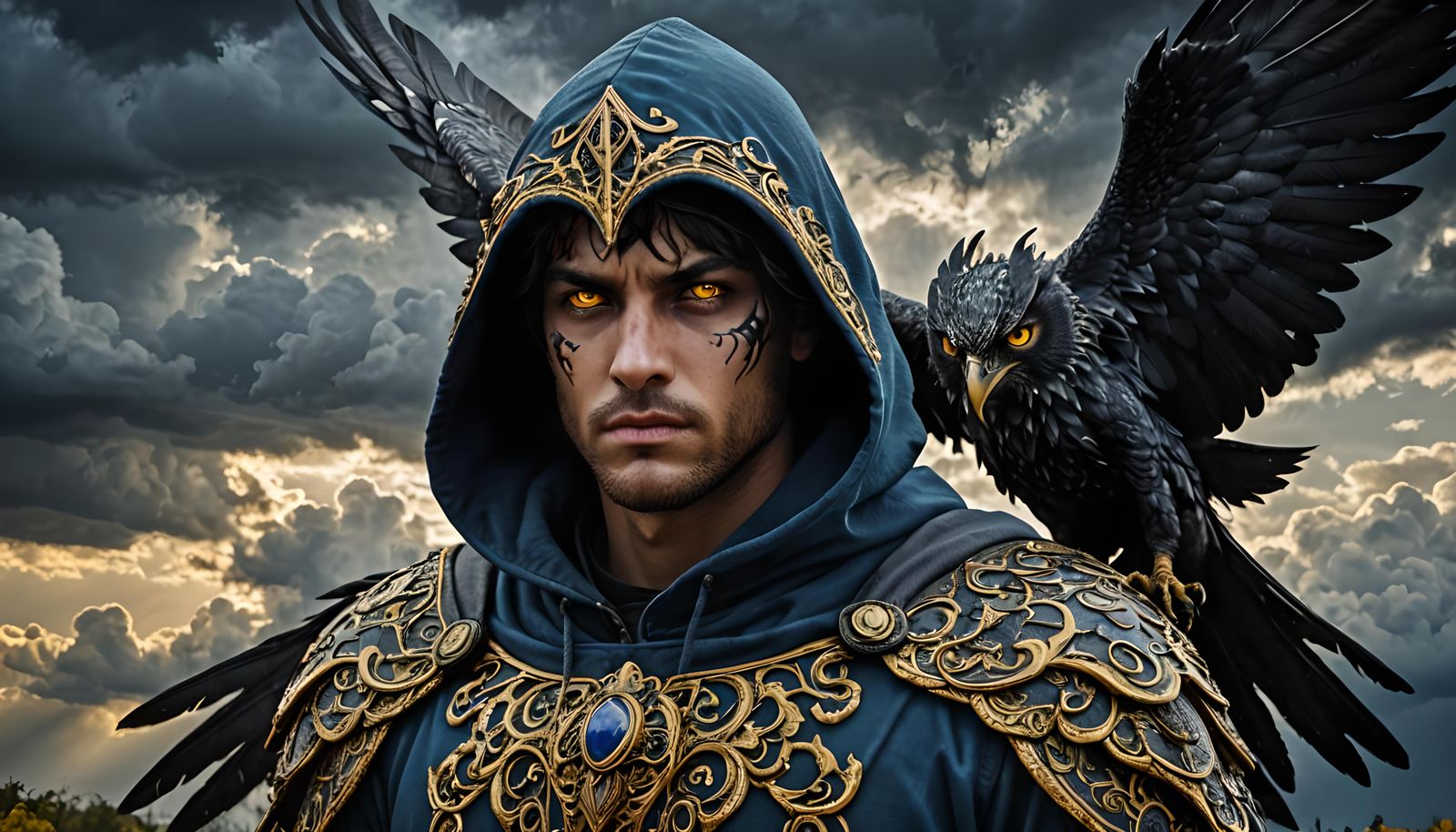 Blue Hooded Soul Hunter with Black Wings