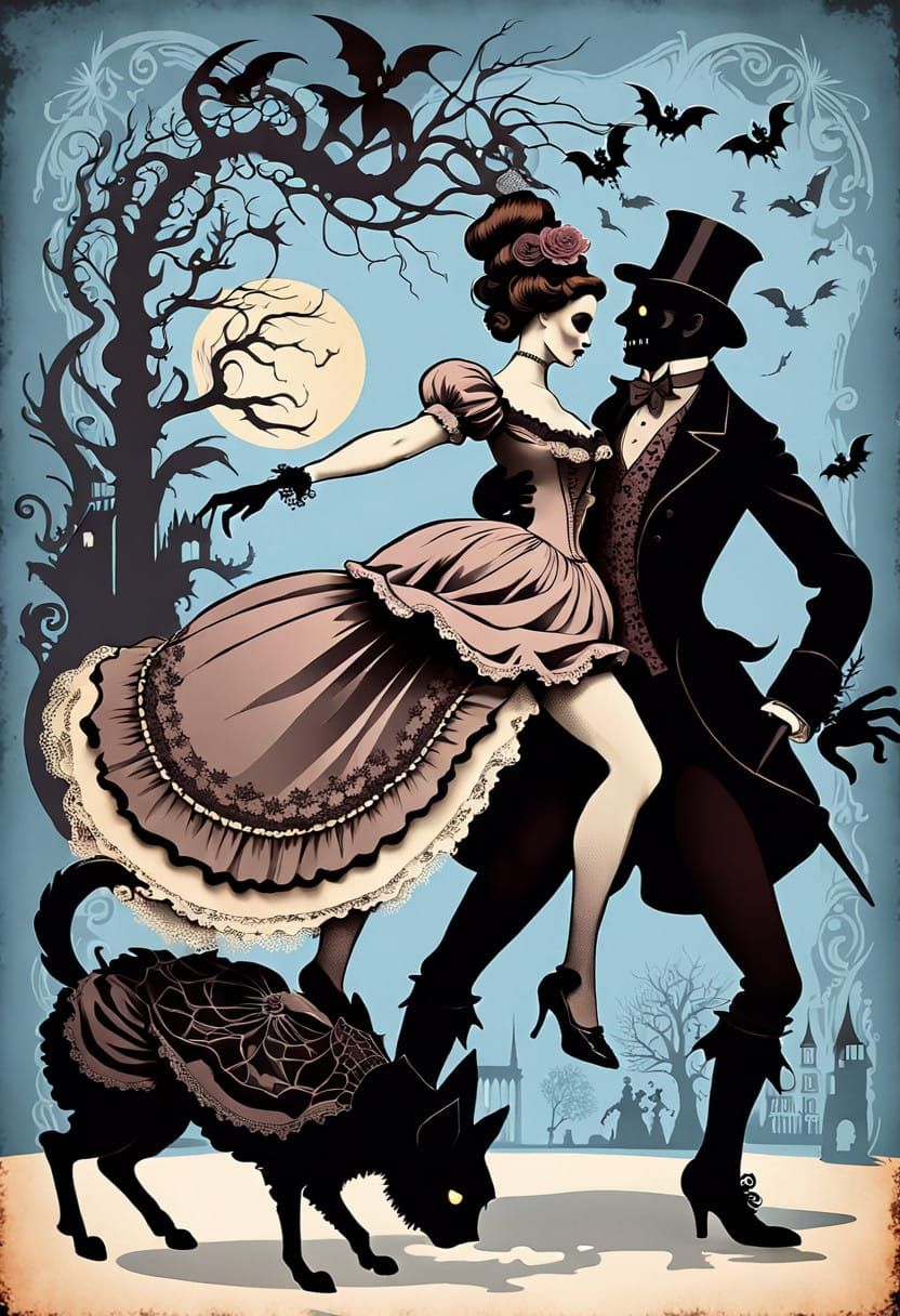 Steampunk Victorian Silhouette Captures Dark Dance in Haunti...