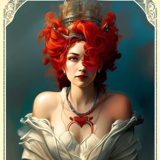 Queen of Hearts Portrait in Detailed Digital Art