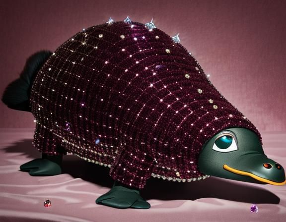 Rhinestone Platypus on Velvet Background