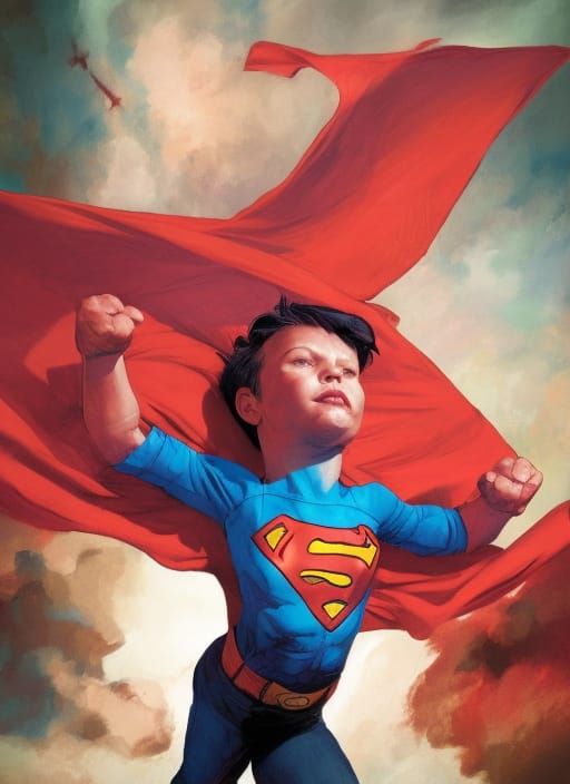 Boy's Superhero Dream: Action Illustration