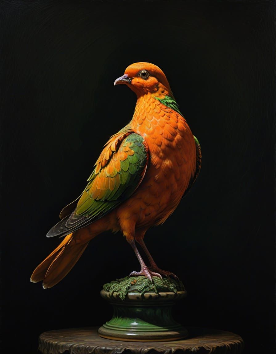 Vibrant Orange Dove in Chiaroscuro Oil Painting
