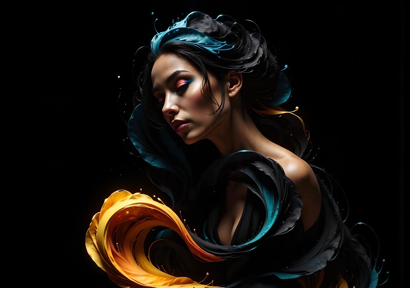 Photorealistic Woman in Deep Darkness, 3D Render