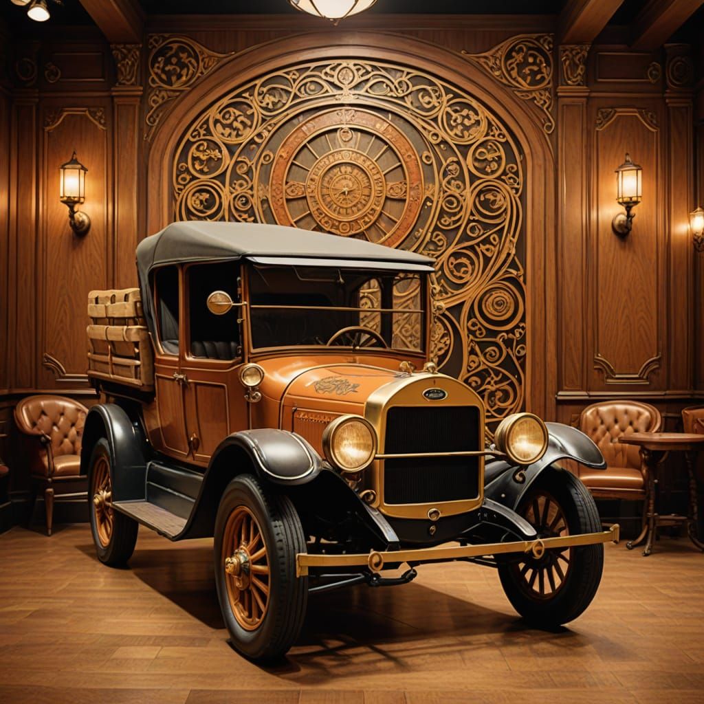 Vintage Ford Truck in Elegant Art Nouveau Showroom