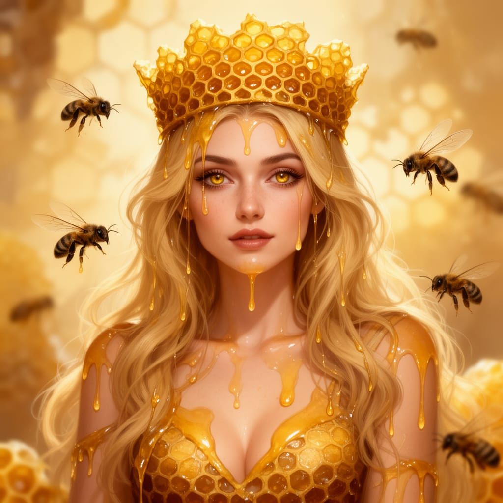 Queen Bee Woman Dripping Honey with Gold Crown