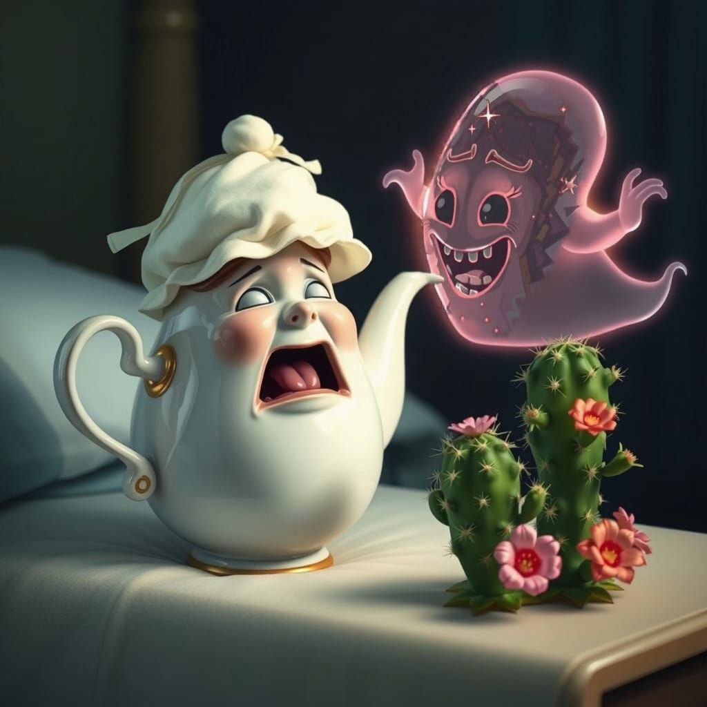 Ghost Haunts Teapot in Midnight Room