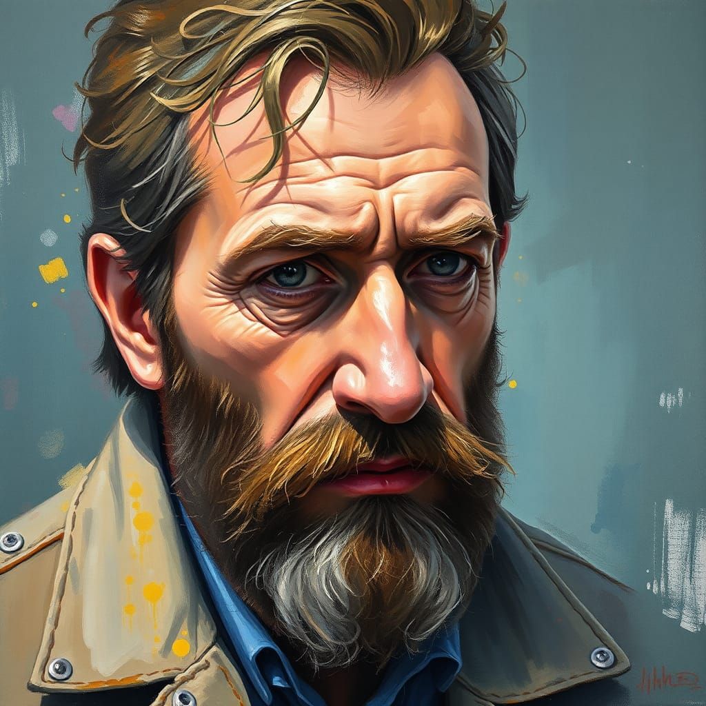 Defiant Portrait in Gouache Watercolor Style