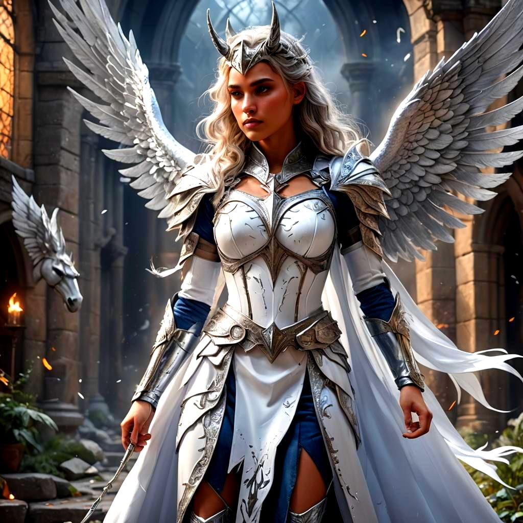 Winged Unicorn Superheroine in Sorceress Costume