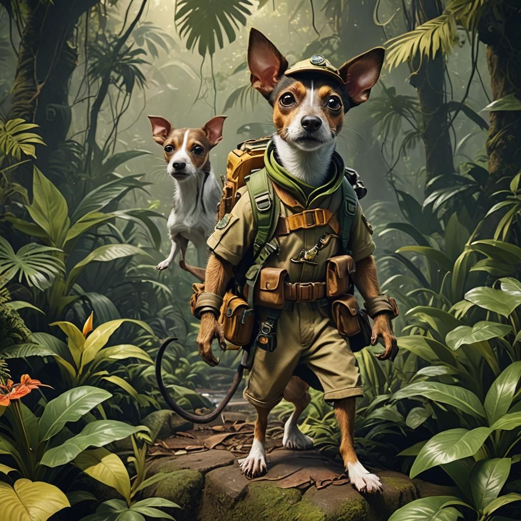Rat Terrier Jungle Explorer: Detailed Digital Art
