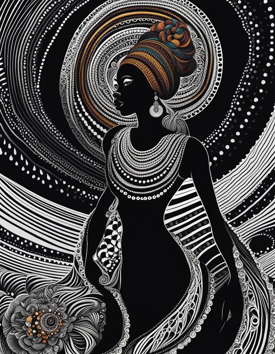 Black Women in Abstract Fractal Art Style