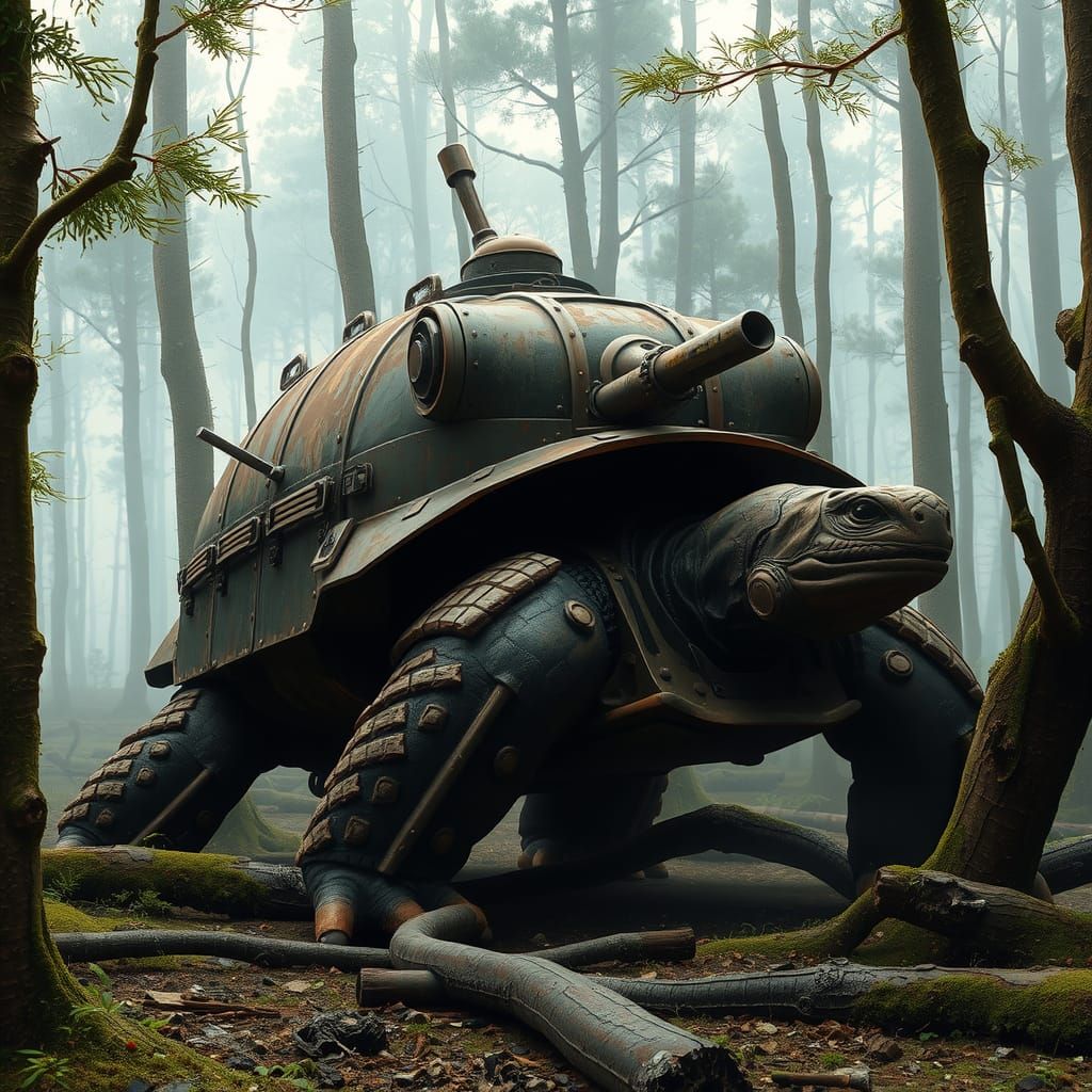 Tank Tortoise Destroys Forest, Digital Art
