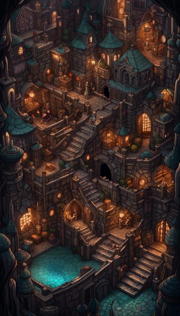 Fantasy Adventurers Trapped in Escher-Inspired Dungeon Maze