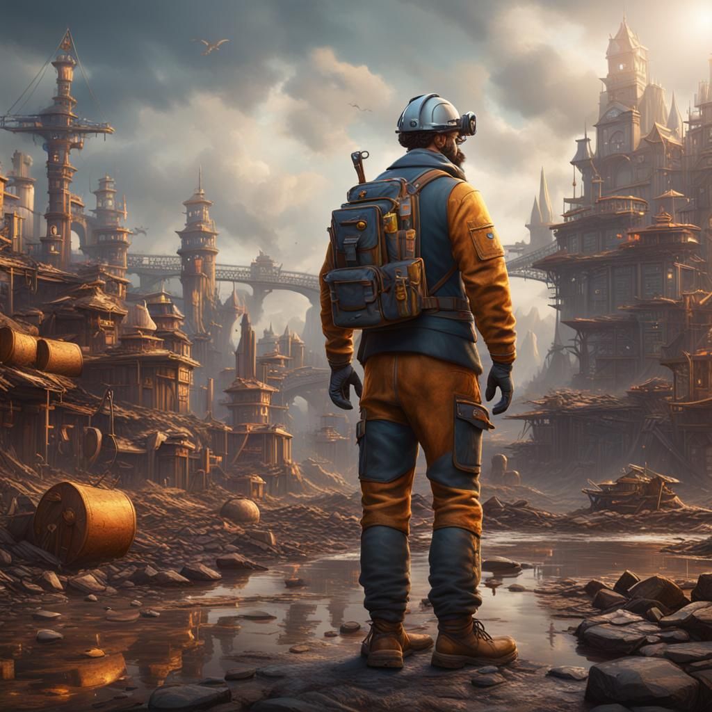 Detailed Matte Painting of Modern Workman