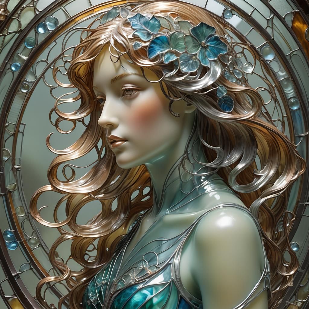Art Nouveau Glass Sculpture of a Woman