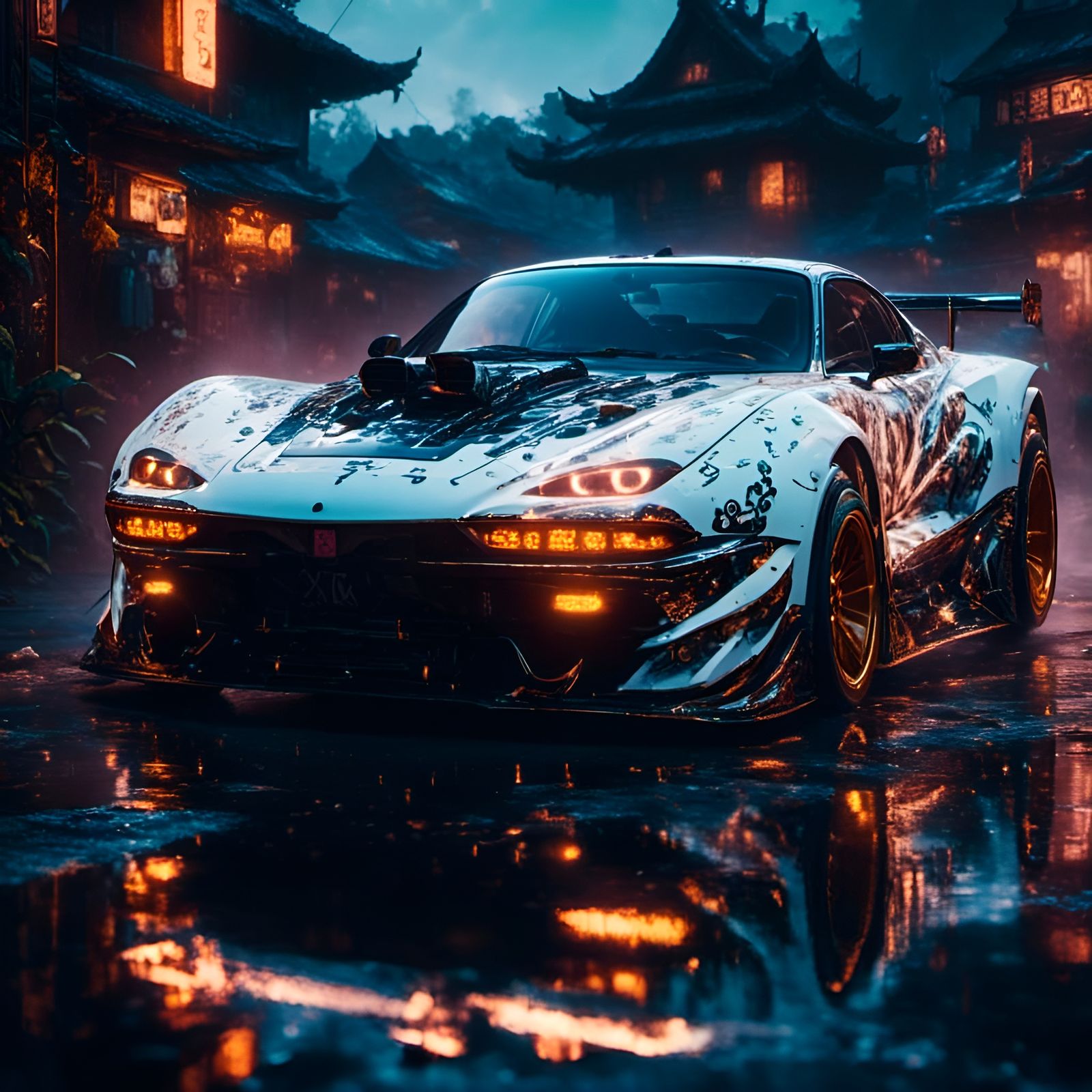 Ornate Japanese Racing Car with Glowing Runes