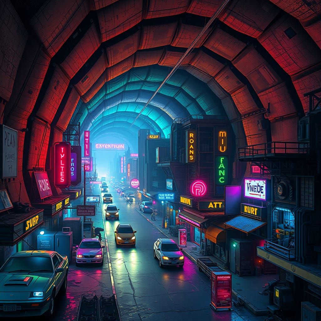 Cyberpunk Cityscape Inside Ancient Sandworm