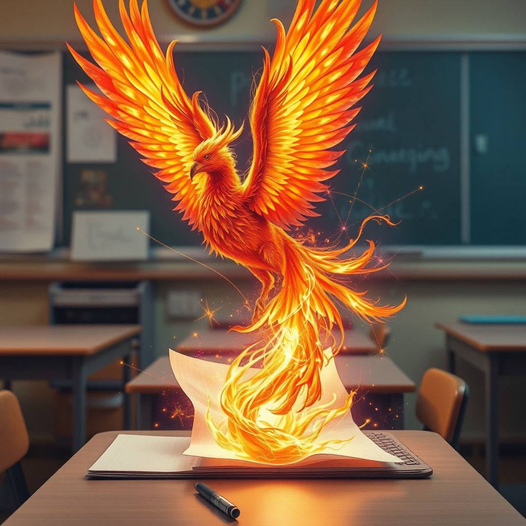 Fiery Phoenix Apparition on Binder Paper in Matte Painting S...
