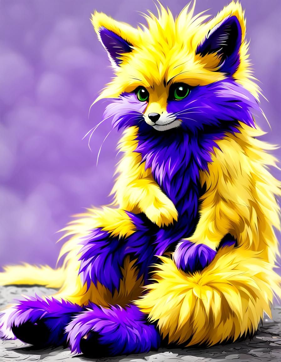 Colorful Furry Creature in Yellow and Purple