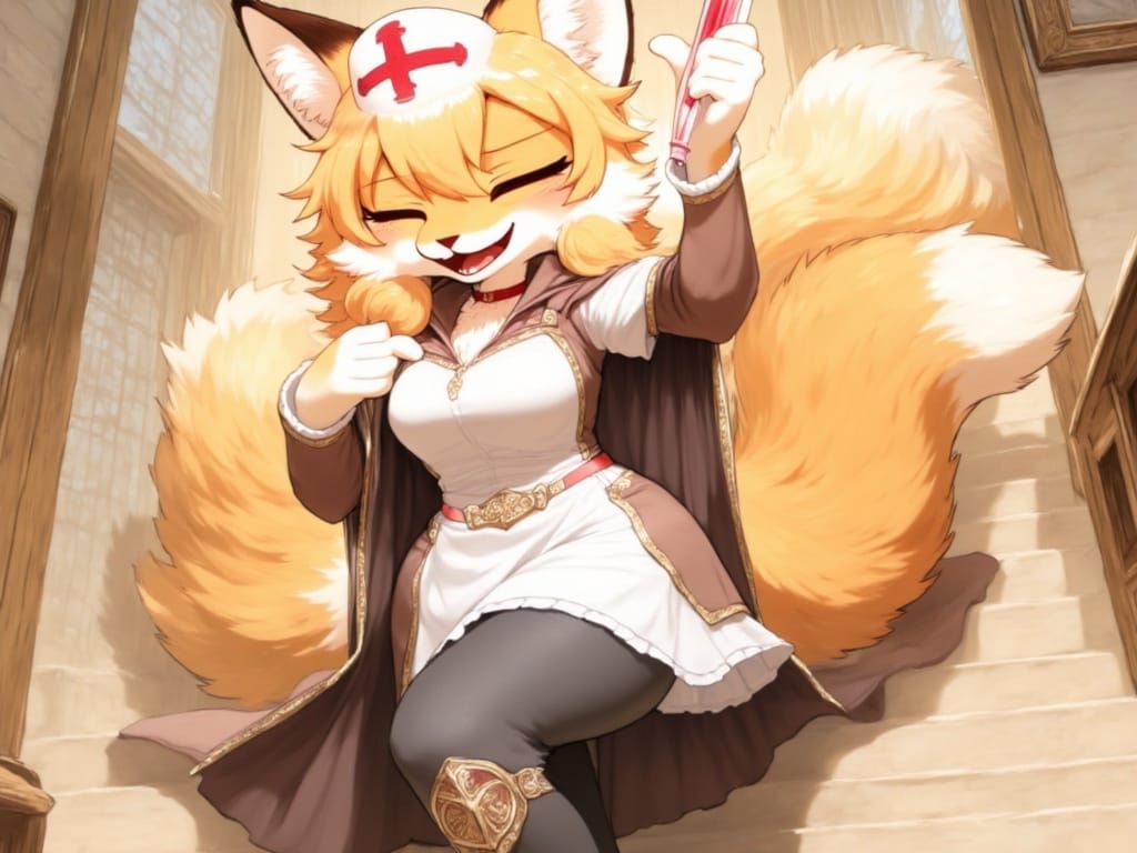 Whimsical Feline Nurse in Elegant Garb