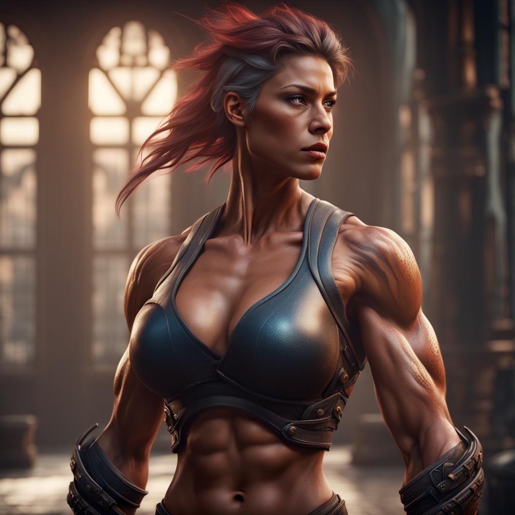 Detailed Matte Painting of a Muscular Woman