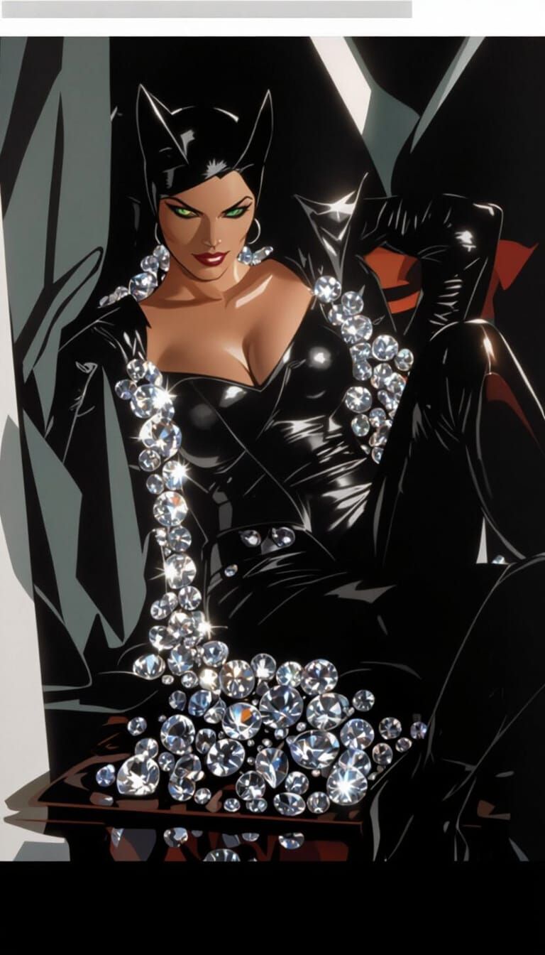 Catwoman Lounges in a Diamond Bed, Neo-Noir Style