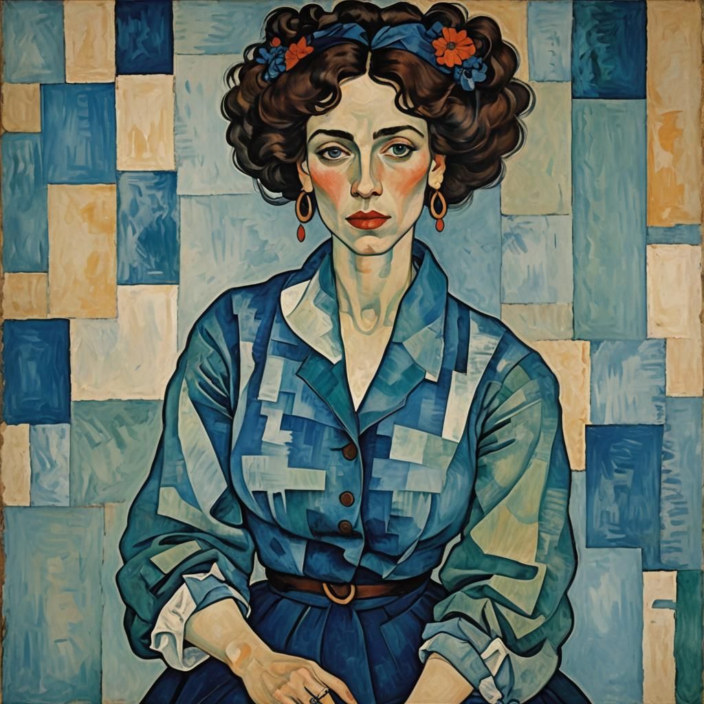 Cubist Lady in Blue Illustration