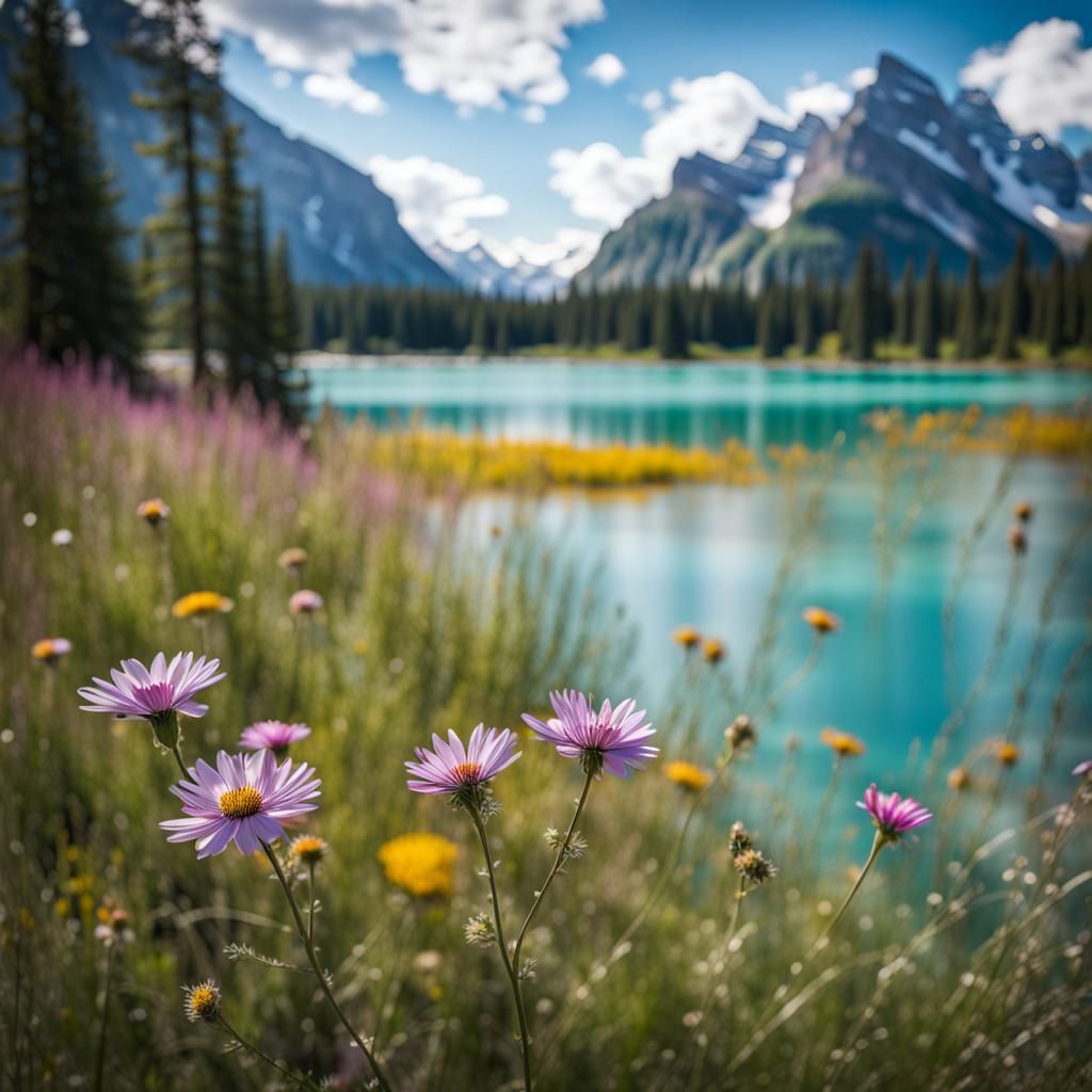 Hyperrealistic Banff Scene with Frozen Aqua Lake