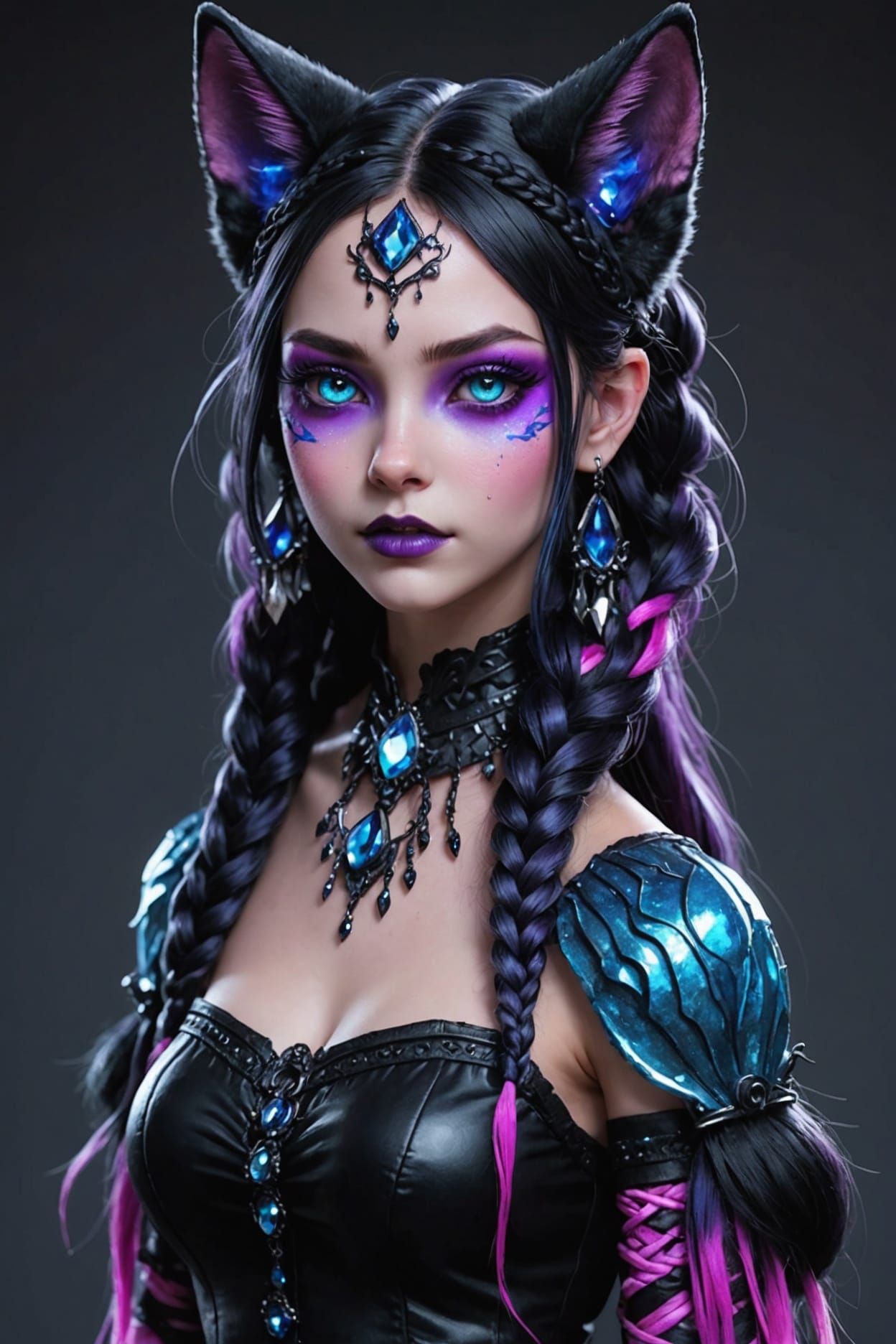 Realistic Wolf Cat Girl Portrait in Dreamlike Style