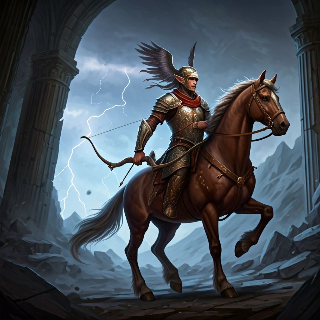 Centaur Trooper in Highland Ruins, Lightning Strikes