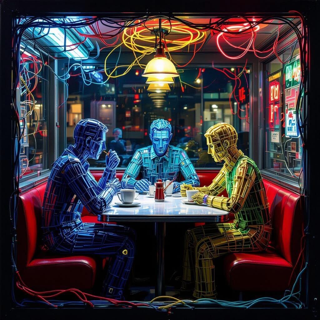 Electrical Wire Nighthawks: A 3D Hopper Remake