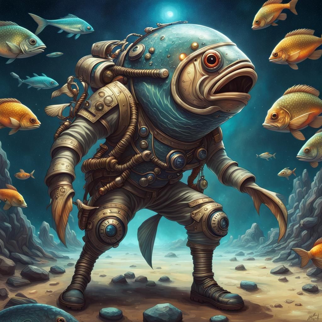 Hyperrealistic Alien Pirate in Fish Galaxy