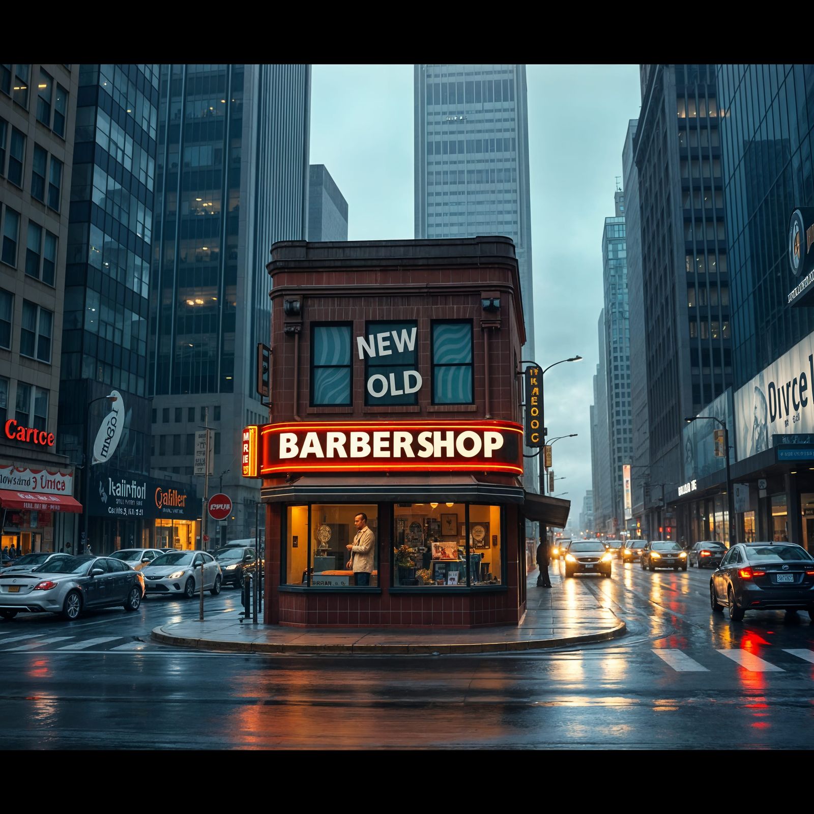 Moody Urban Oasis in a Retro-Futuristic Barber Shop