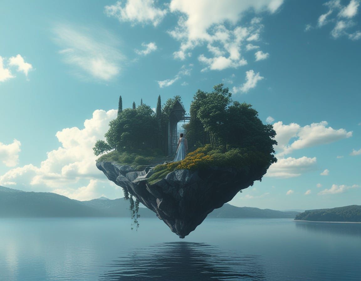 Luxurious Evening Fantasy with a Woman Staring Out the Windo...