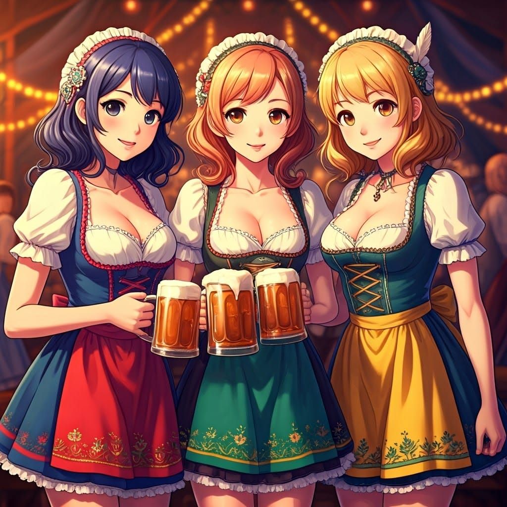 Anime Women Serve Beer at Oktoberfest