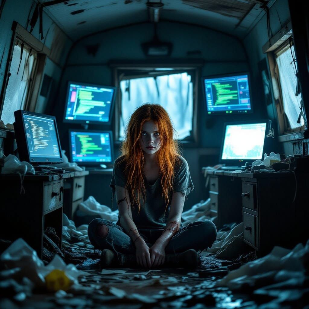 Abandoned Trailer Park Survivalist in Cyberpunk Apocalypse