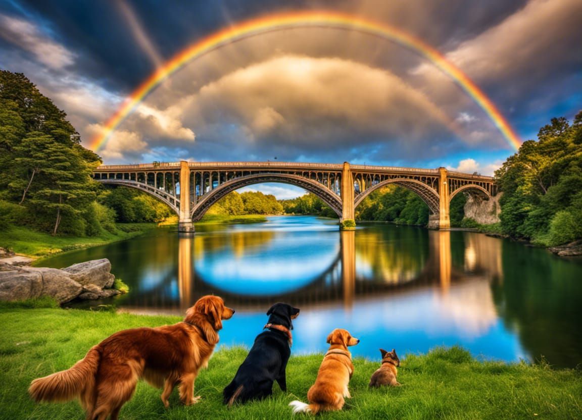 Dogs at Rainbow Bridge Waiting for their People