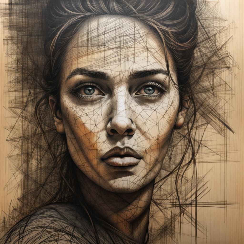 Crosshatched Portrait of a Beautiful Woman in Ink