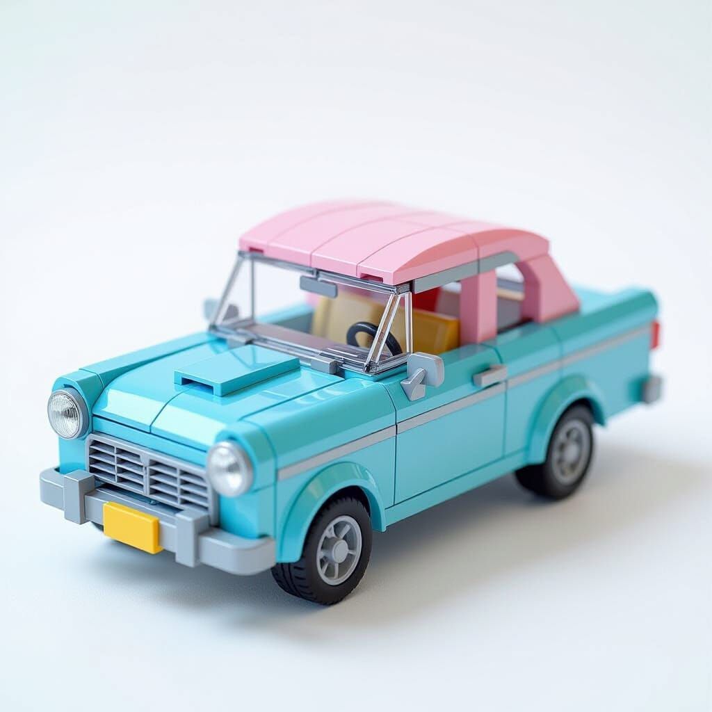 Cute Vintage Lego Car Figurine in Pastel Colors
