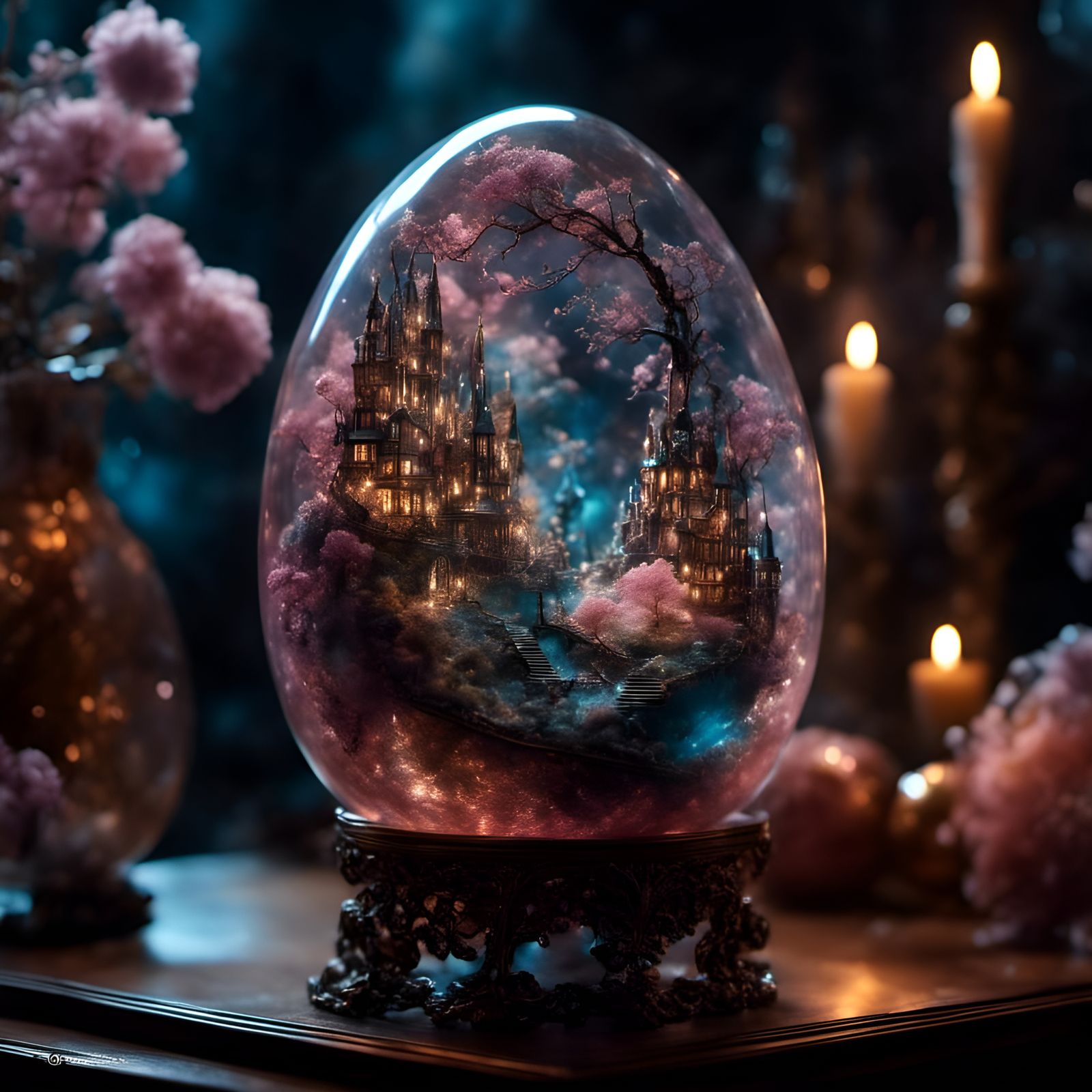 Cosmic World Diorama Inside Glass Egg